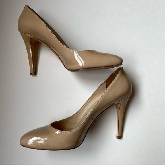 Nude Patent Leather Tapered Round Toe Vikki Pumps - Picture 11 of 13